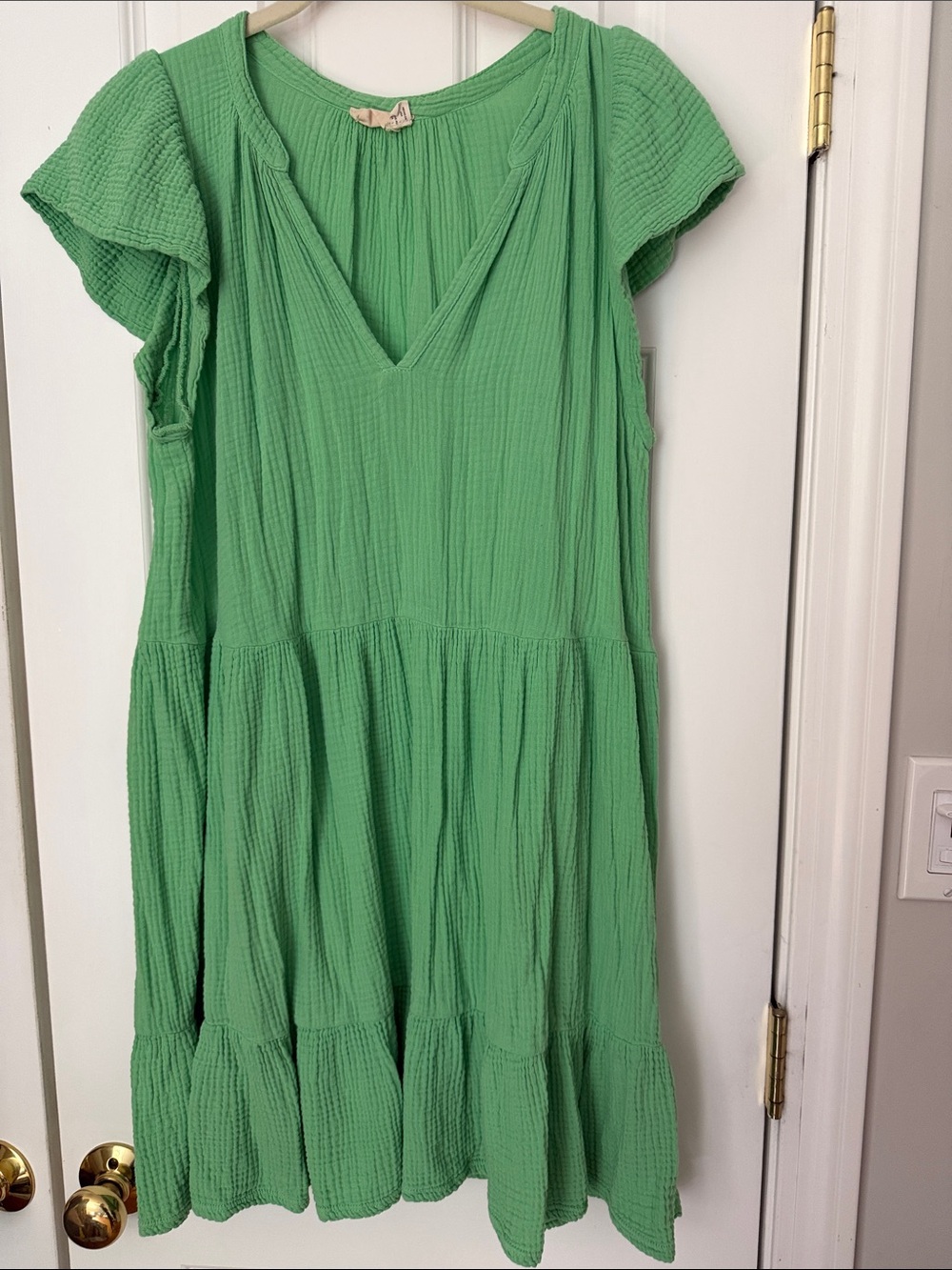 Nation LTD Green gauze V-Neck Tiered Midi Dress